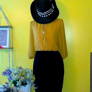 Yellow & Black Pencil Dress